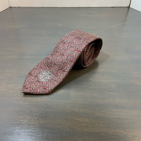 Holland & Holland London Pure Silk Tie – Red Scrollwork Pattern - Picture 1 of 4